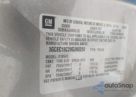 2008 Chevrolet Silverado 1500 Ls из США, поврежденный, VIN 3GCEC13C28G266250